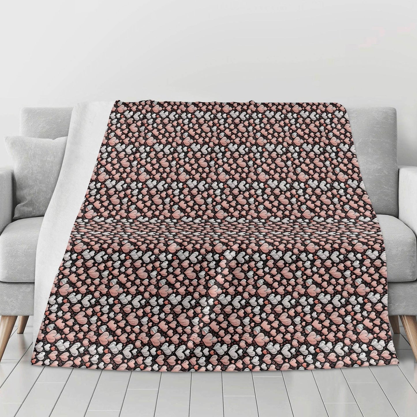 Pink Hearts Horizontal Flannel Breathable Blanket 4 Sizes - DeRose Seasonal