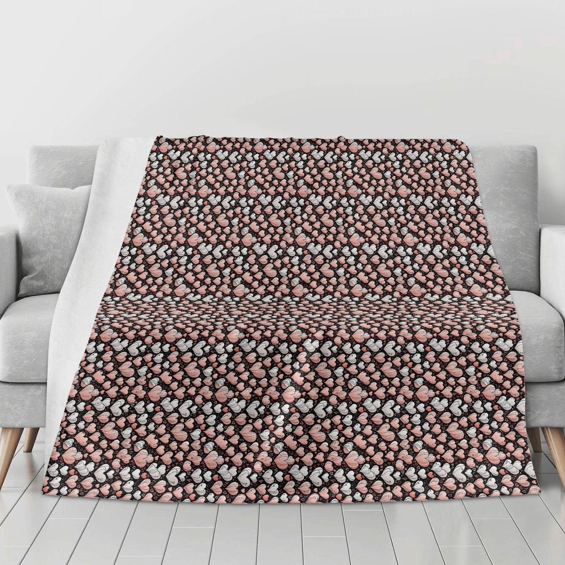 Pink Hearts Horizontal Flannel Breathable Blanket 4 Sizes - DeRose Seasonal