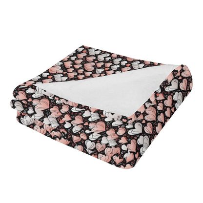 Pink Hearts Horizontal Flannel Breathable Blanket 4 Sizes - DeRose Seasonal