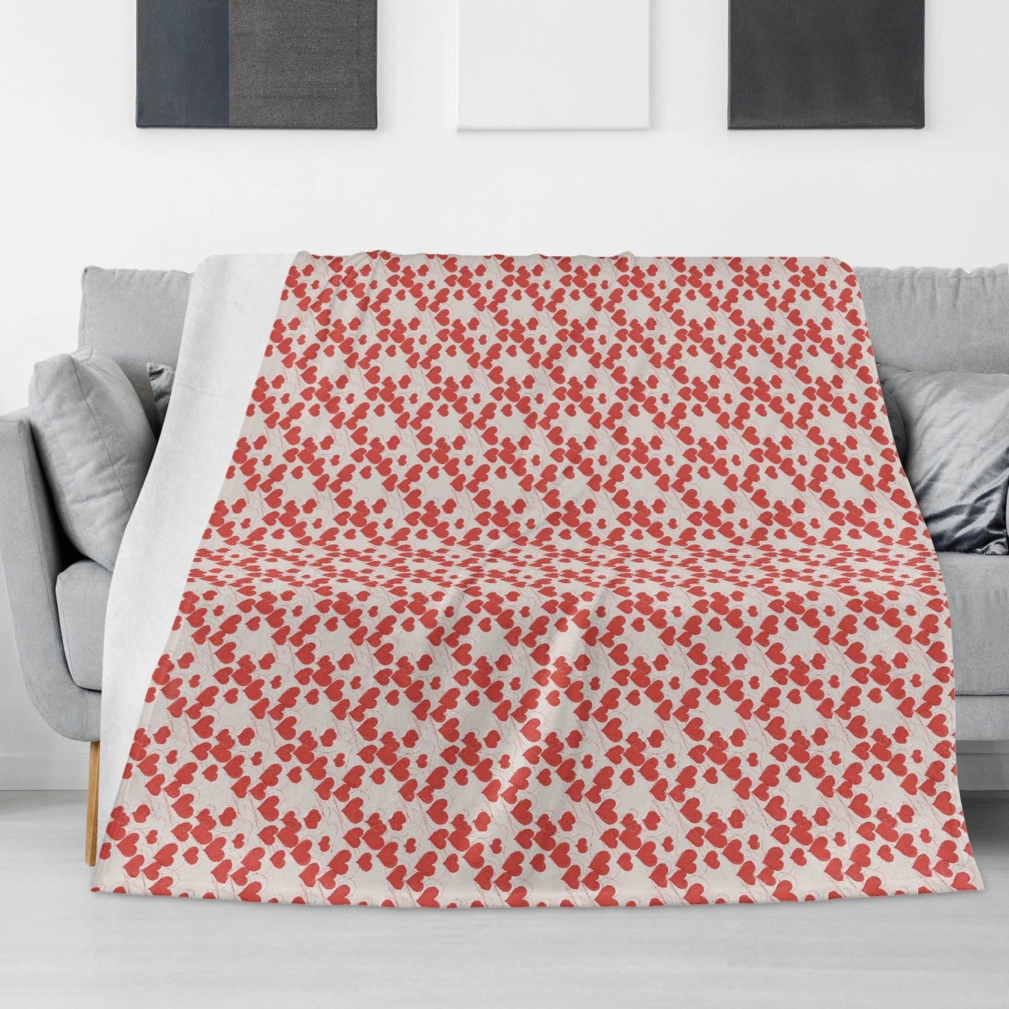 Minimal Hearts Horizontal Flannel Breathable Blanket 4 Sizes - DeRose Seasonal