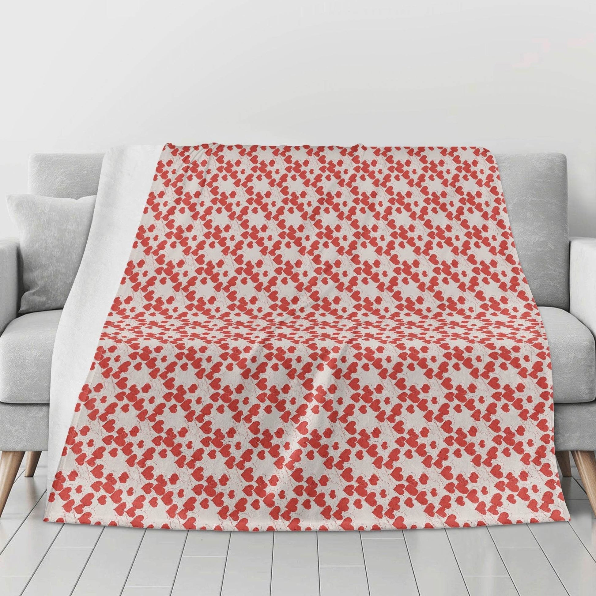 Minimal Hearts Horizontal Flannel Breathable Blanket 4 Sizes - DeRose Seasonal