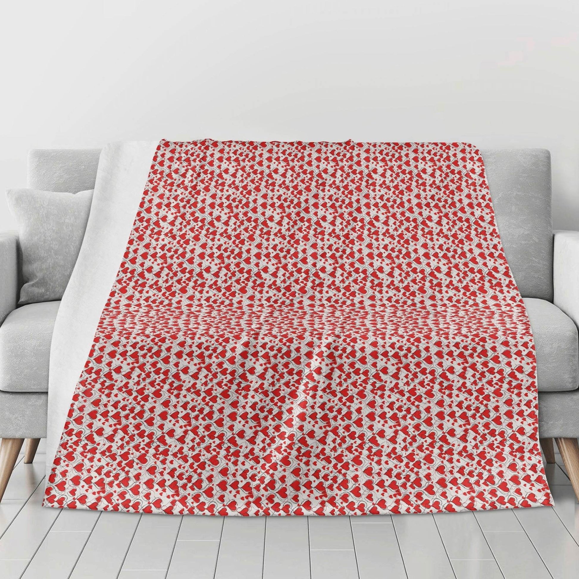 Scribbled Hearts Horizontal Flannel Breathable Blanket 4 Sizes - DeRose Seasonal