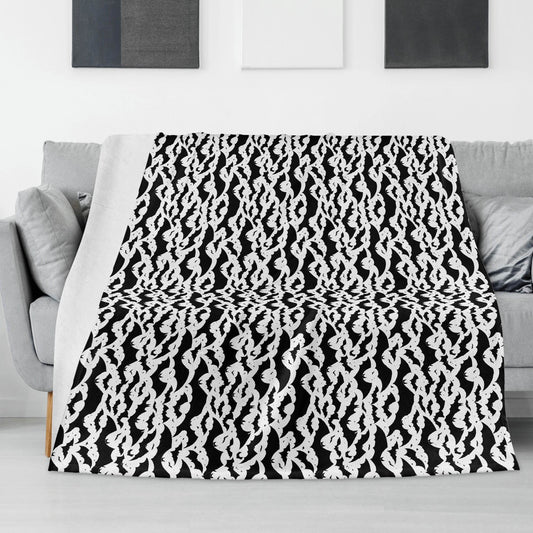 Black and White Bats Horizontal Flannel Breathable Blanket 4 Sizes - DeRose Seasonal