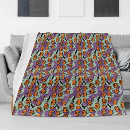 Green and Purple Pumpkin Horizontal Flannel Breathable Blanket 4 Sizes - DeRose Seasonal