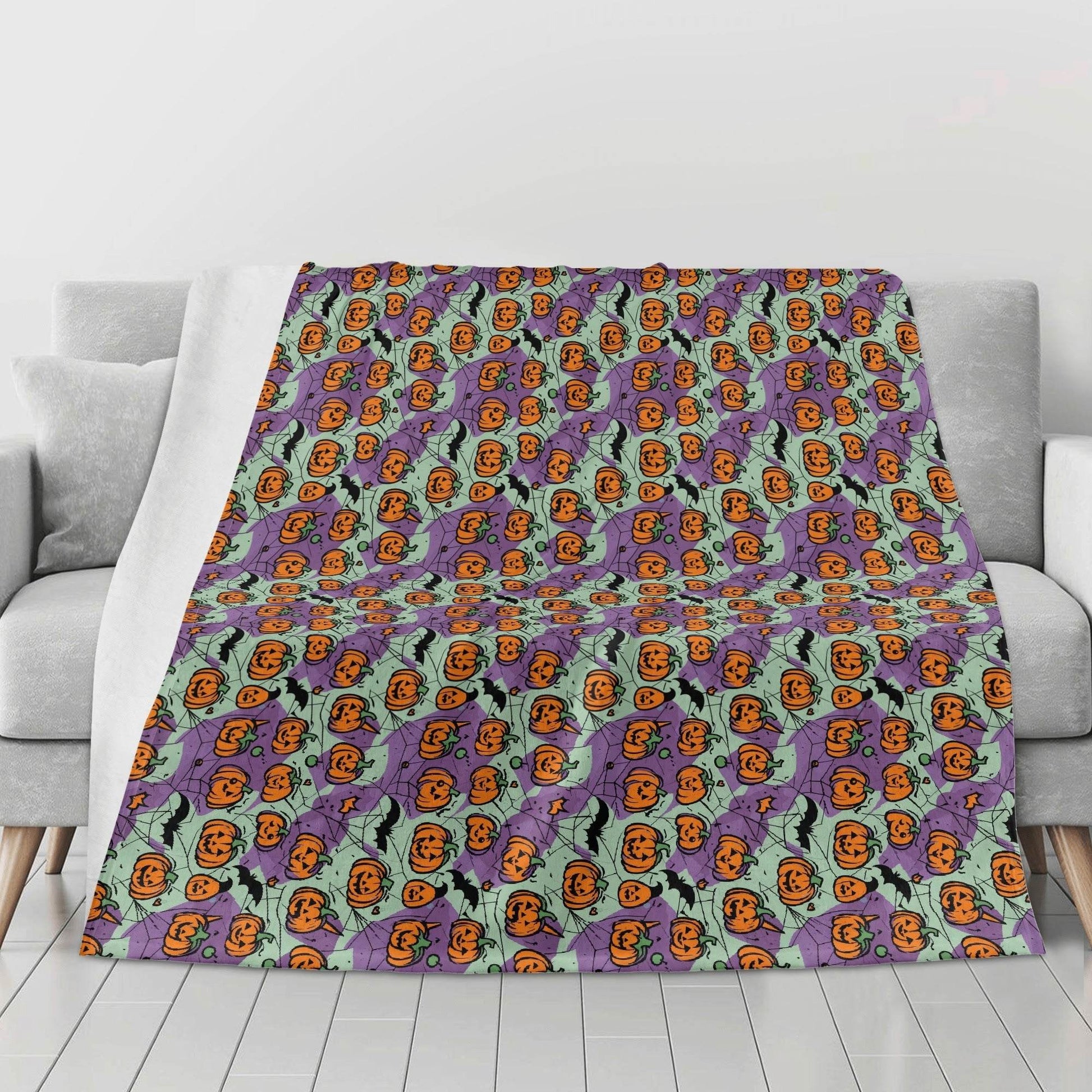 Green and Purple Pumpkin Horizontal Flannel Breathable Blanket 4 Sizes - DeRose Seasonal