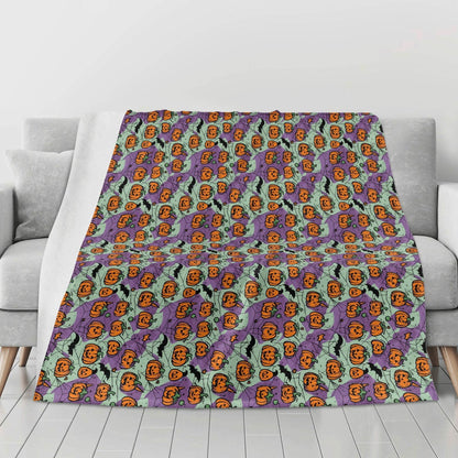Green and Purple Pumpkin Horizontal Flannel Breathable Blanket 4 Sizes - DeRose Seasonal