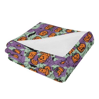 Green and Purple Pumpkin Horizontal Flannel Breathable Blanket 4 Sizes - DeRose Seasonal