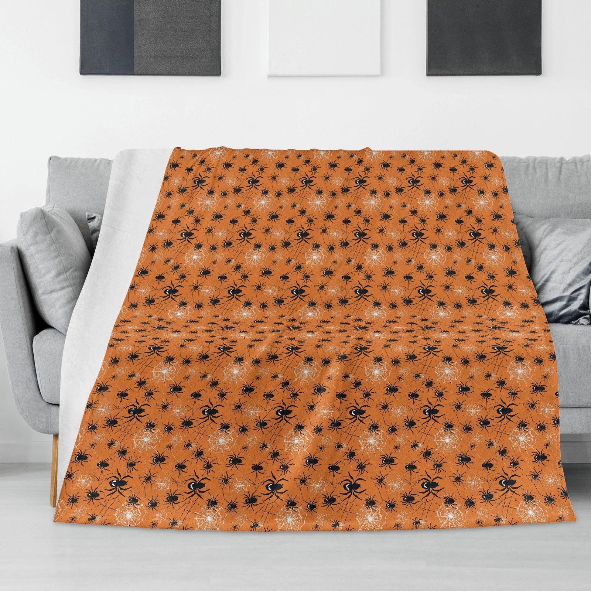 Cute Orange Spiders Horizontal Flannel Breathable Blanket 4 Sizes - DeRose Seasonal