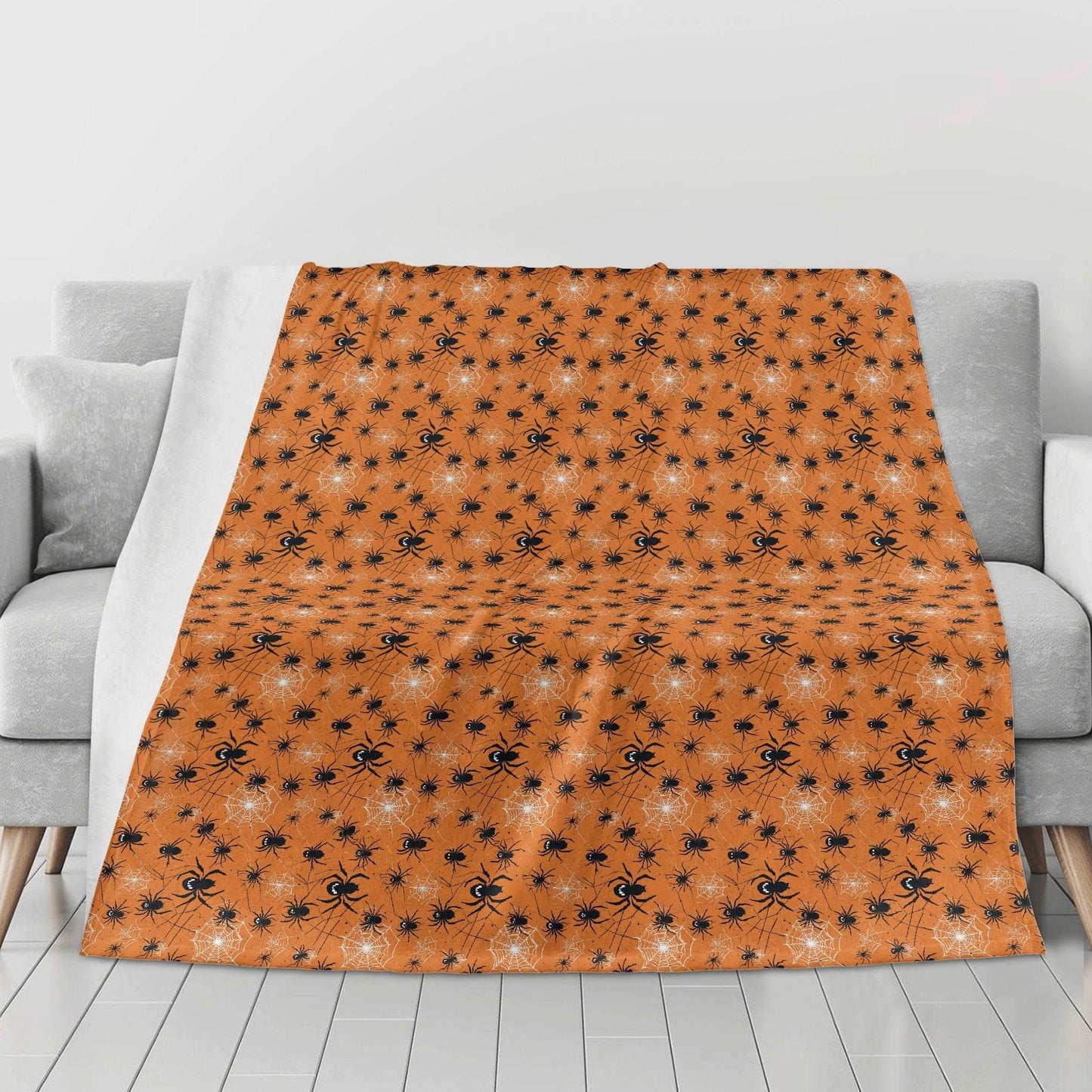 Cute Orange Spiders Horizontal Flannel Breathable Blanket 4 Sizes - DeRose Seasonal
