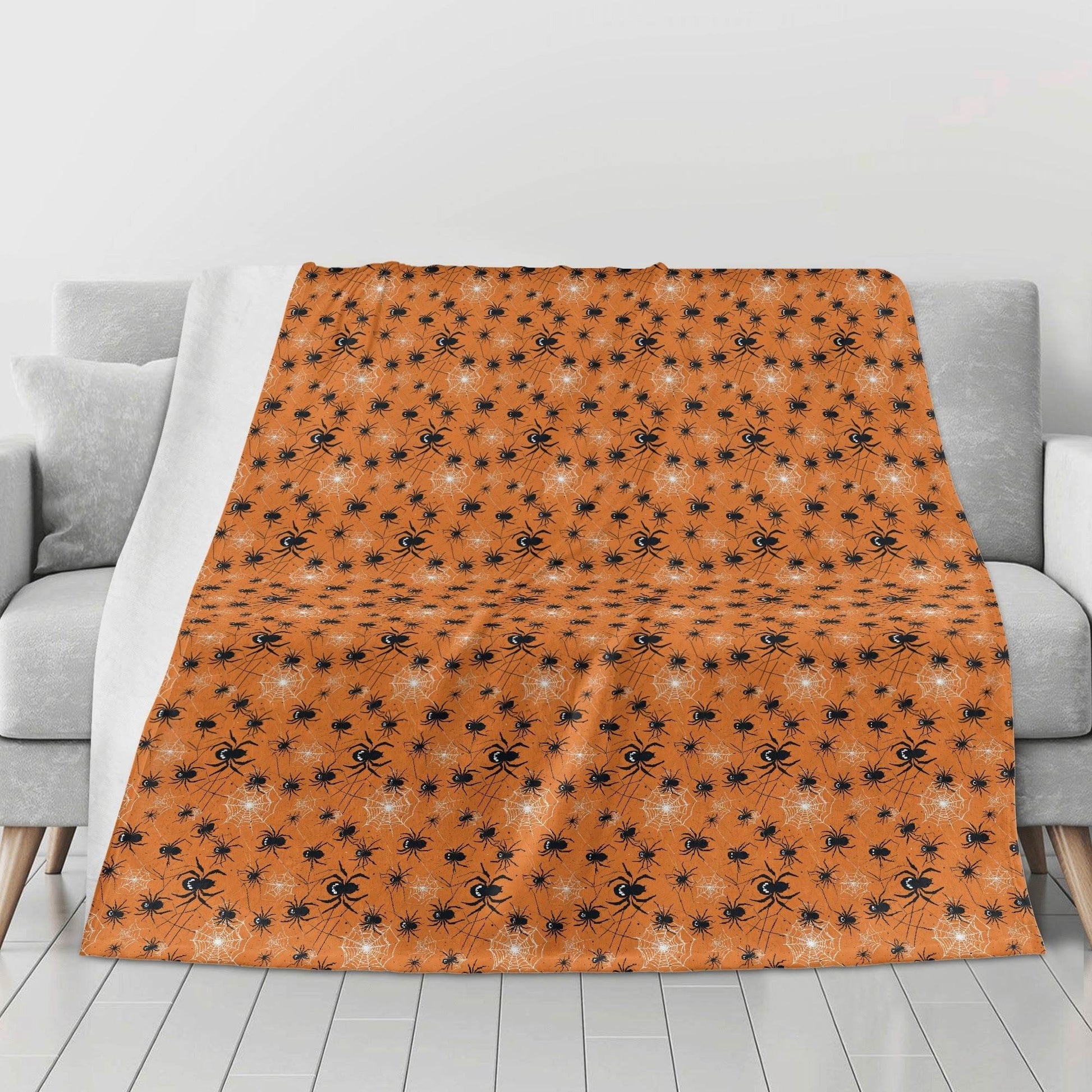Cute Orange Spiders Horizontal Flannel Breathable Blanket 4 Sizes - DeRose Seasonal