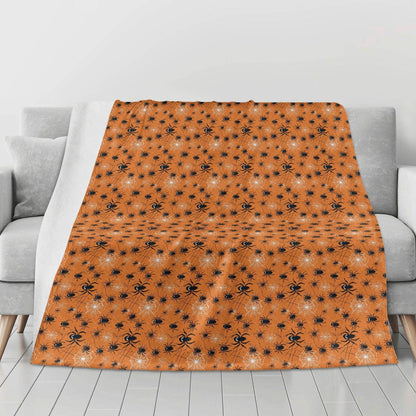 Cute Orange Spiders Horizontal Flannel Breathable Blanket 4 Sizes - DeRose Seasonal