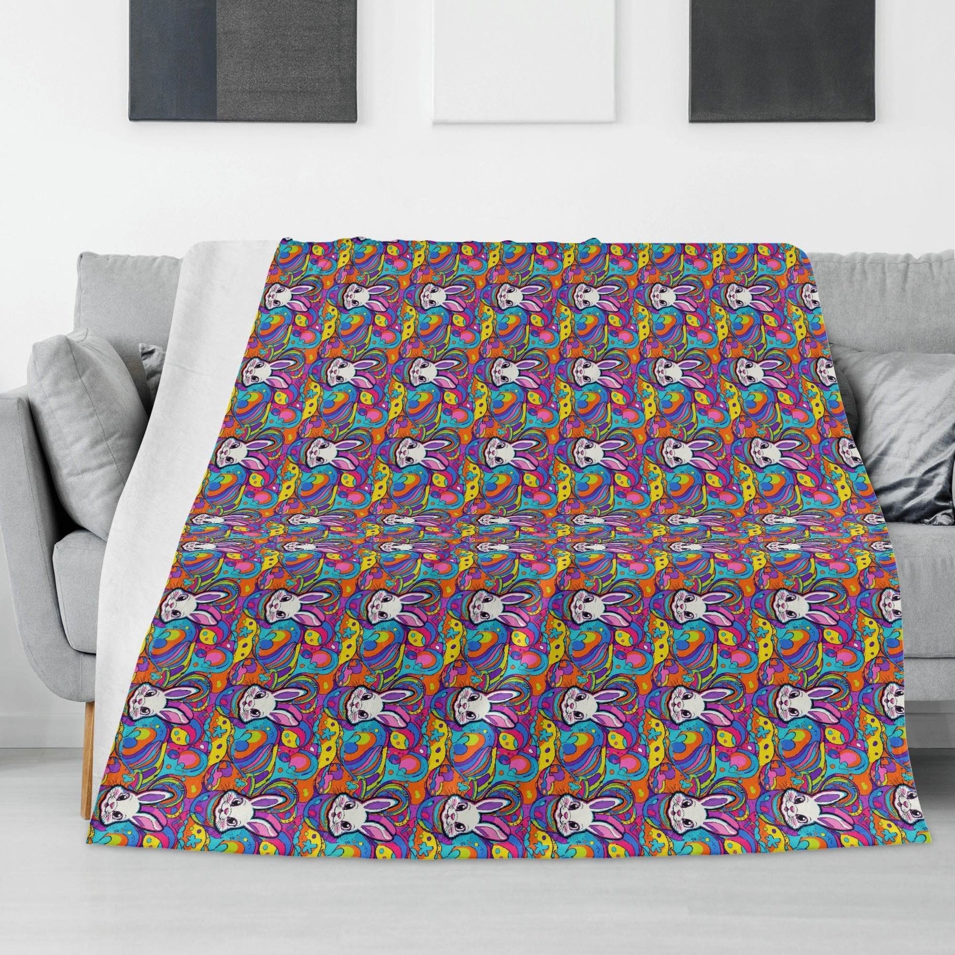 Trippy Bunny Horizontal Flannel Breathable Blanket 4 Sizes - DeRose Seasonal