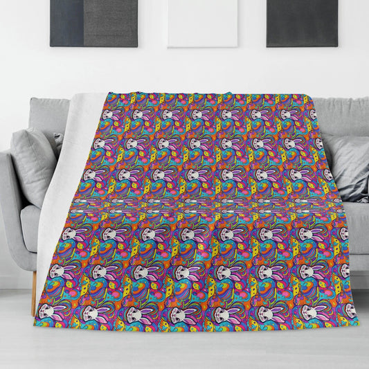 Trippy Bunny Horizontal Flannel Breathable Blanket 4 Sizes - DeRose Seasonal