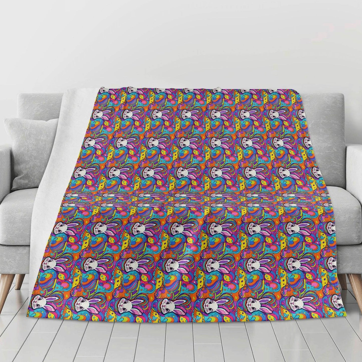 Trippy Bunny Horizontal Flannel Breathable Blanket 4 Sizes - DeRose Seasonal