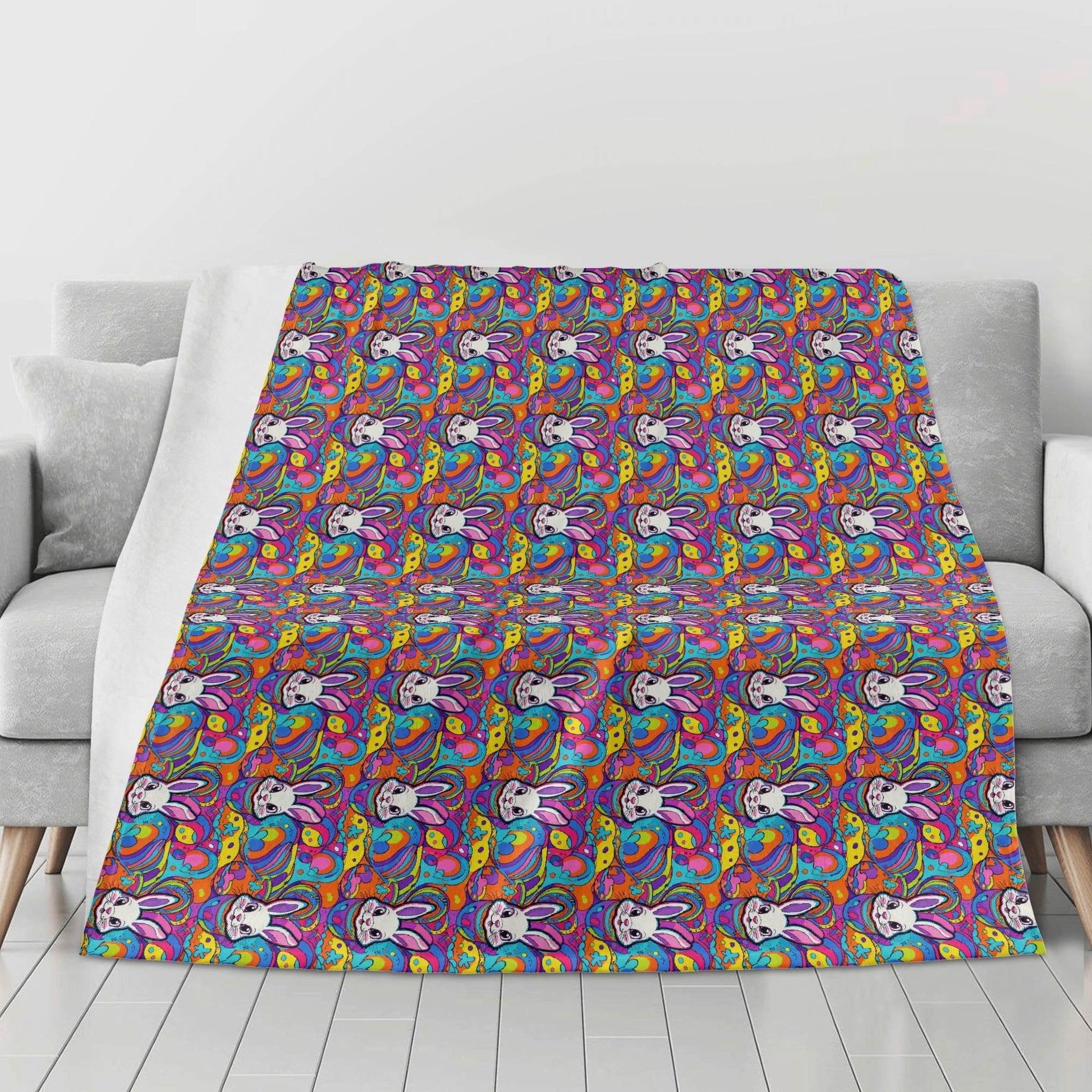 Trippy Bunny Horizontal Flannel Breathable Blanket 4 Sizes - DeRose Seasonal