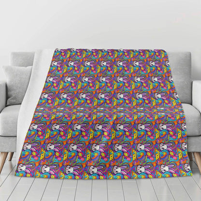 Trippy Bunny Horizontal Flannel Breathable Blanket 4 Sizes - DeRose Seasonal