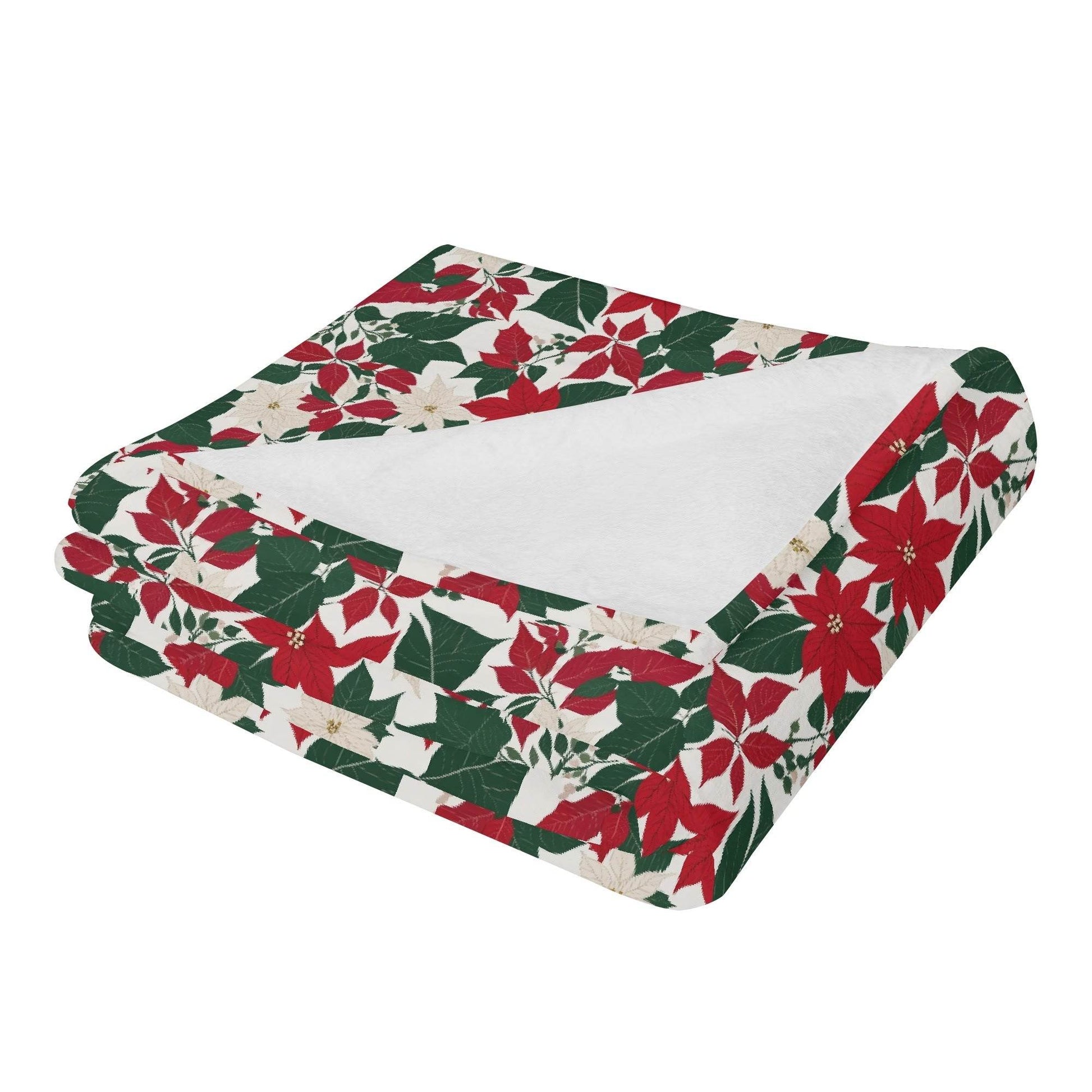 Red and White Poinsettia Horizontal Flannel Breathable Blanket 4 Sizes - DeRose Seasonal