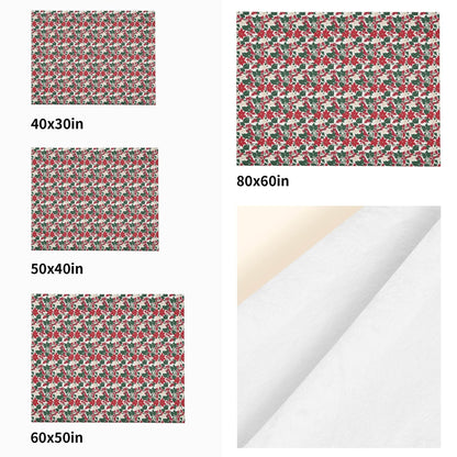 Red and White Poinsettia Horizontal Flannel Breathable Blanket 4 Sizes - DeRose Seasonal