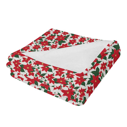 Poinsettia Floral Horizontal Flannel Breathable Blanket 4 Sizes - DeRose Seasonal