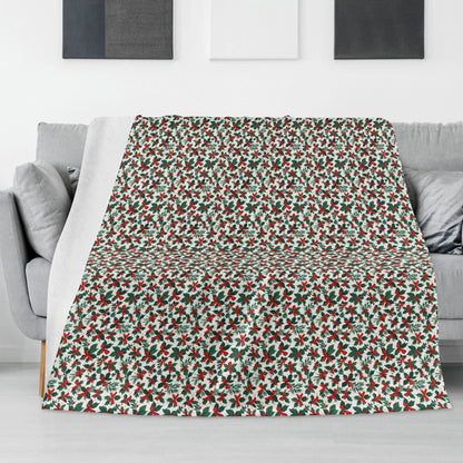 Holly Bows Horizontal Flannel Breathable Blanket 4 Sizes - DeRose Seasonal