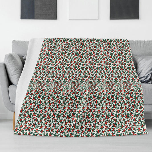 Holly Bows Horizontal Flannel Breathable Blanket 4 Sizes - DeRose Seasonal