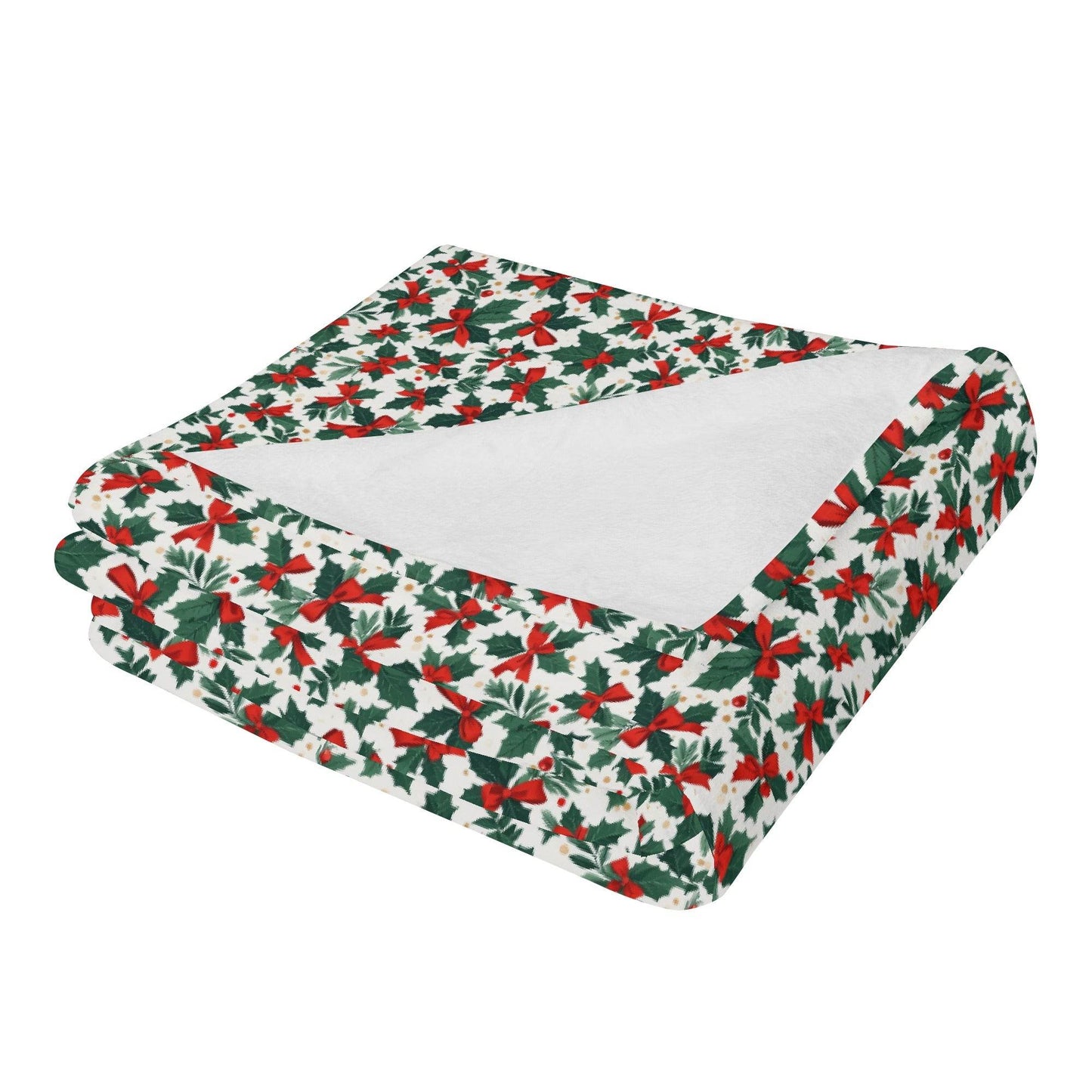 Holly Bows Horizontal Flannel Breathable Blanket 4 Sizes - DeRose Seasonal