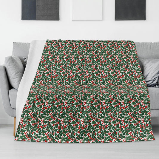 Christmas Holly Horizontal Flannel Breathable Blanket 4 Sizes - DeRose Seasonal