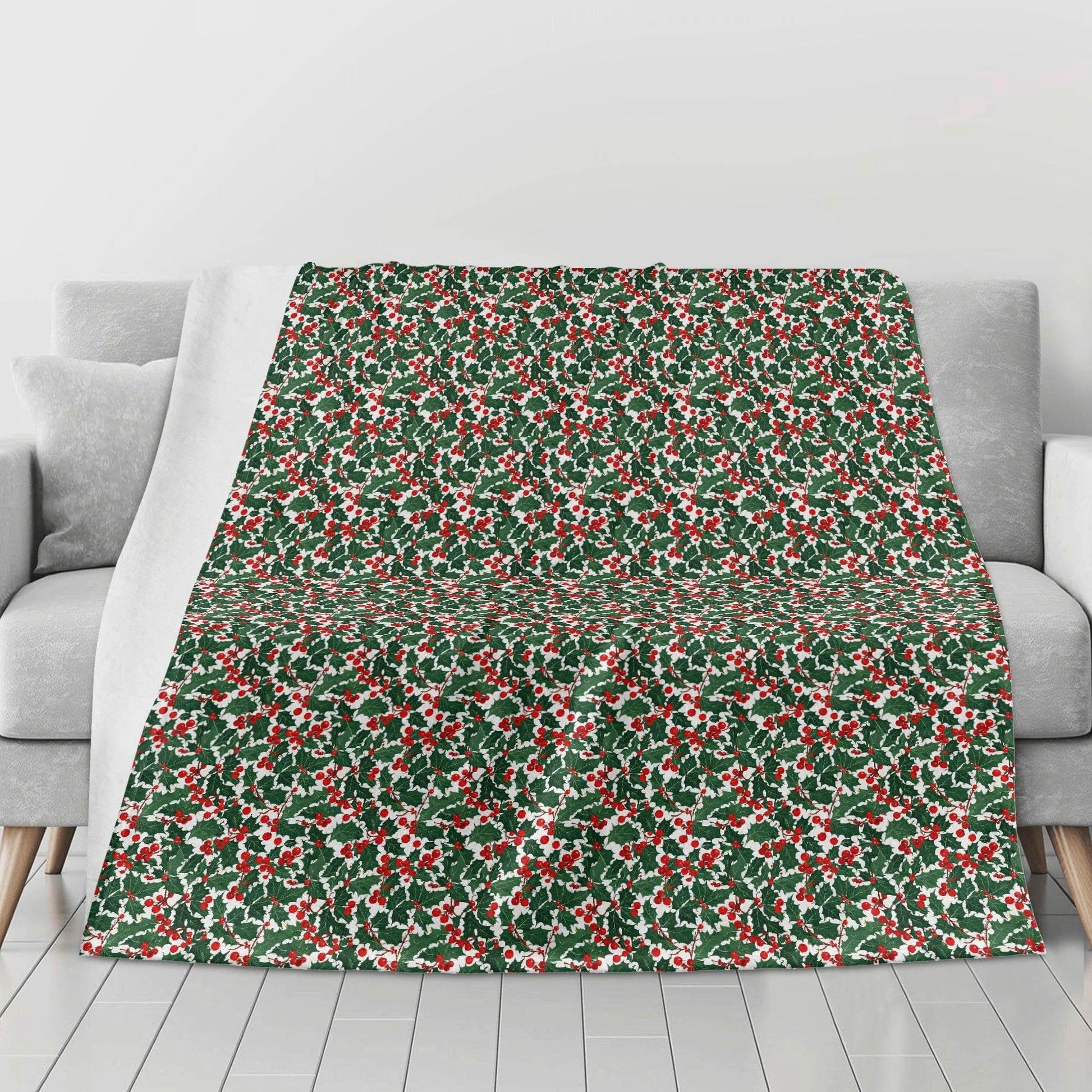 Christmas Holly Horizontal Flannel Breathable Blanket 4 Sizes - DeRose Seasonal
