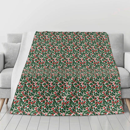 Christmas Holly Horizontal Flannel Breathable Blanket 4 Sizes - DeRose Seasonal