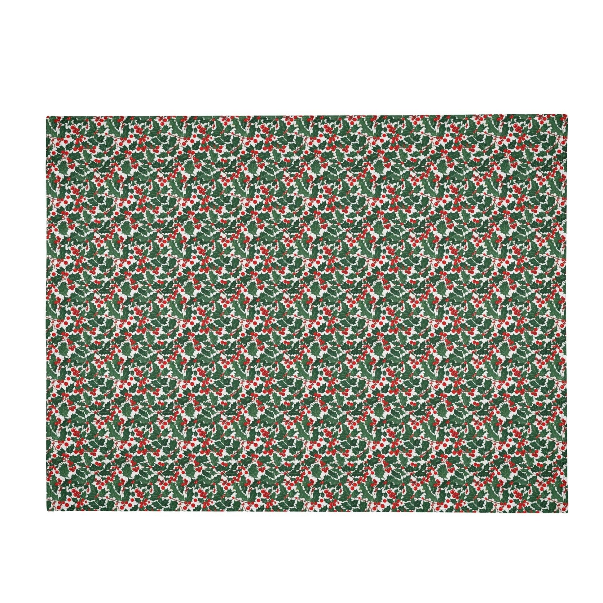Christmas Holly Horizontal Flannel Breathable Blanket 4 Sizes - DeRose Seasonal