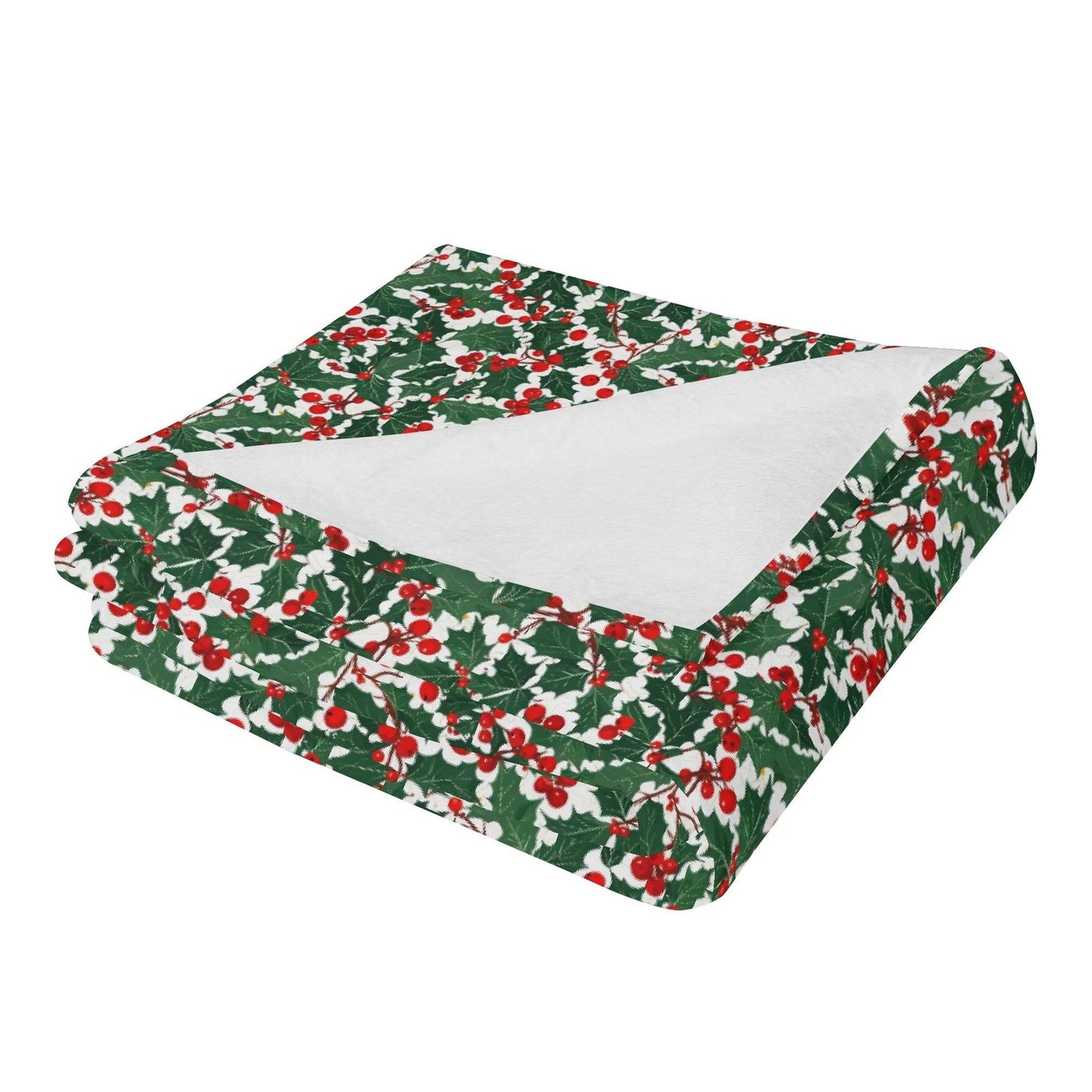 Christmas Holly Horizontal Flannel Breathable Blanket 4 Sizes - DeRose Seasonal