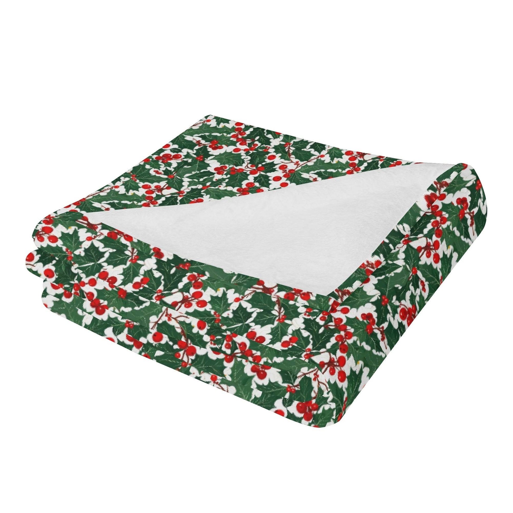 Christmas Holly Horizontal Flannel Breathable Blanket 4 Sizes - DeRose Seasonal