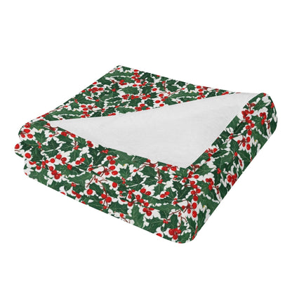 Christmas Holly Horizontal Flannel Breathable Blanket 4 Sizes - DeRose Seasonal