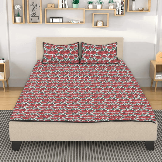 Red Leafy Roses Quilt Bedding Set - DeRose Seasonal