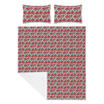 Red Leafy Roses Quilt Bedding Set - DeRose Seasonal