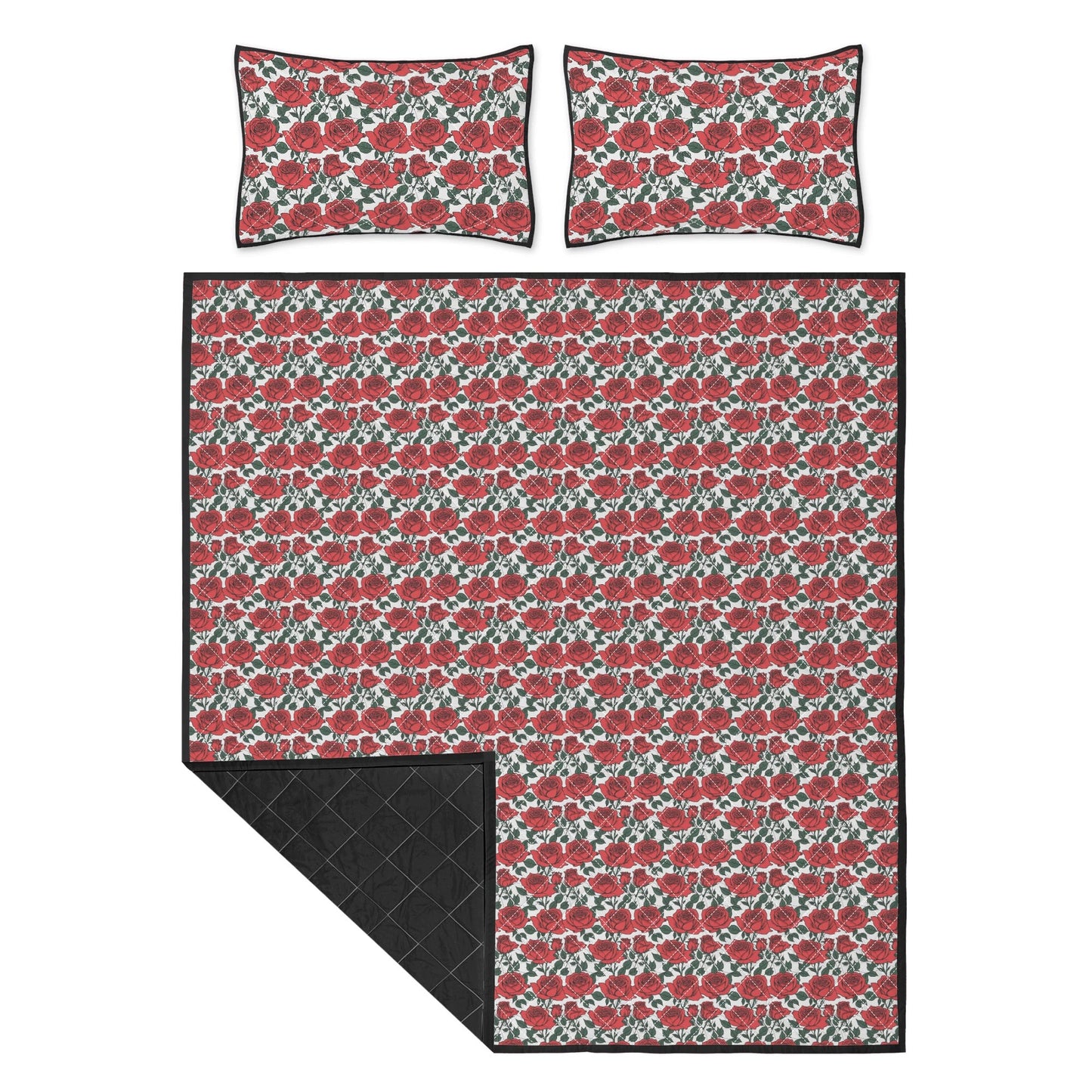 Red Leafy Roses Quilt Bedding Set - DeRose Seasonal