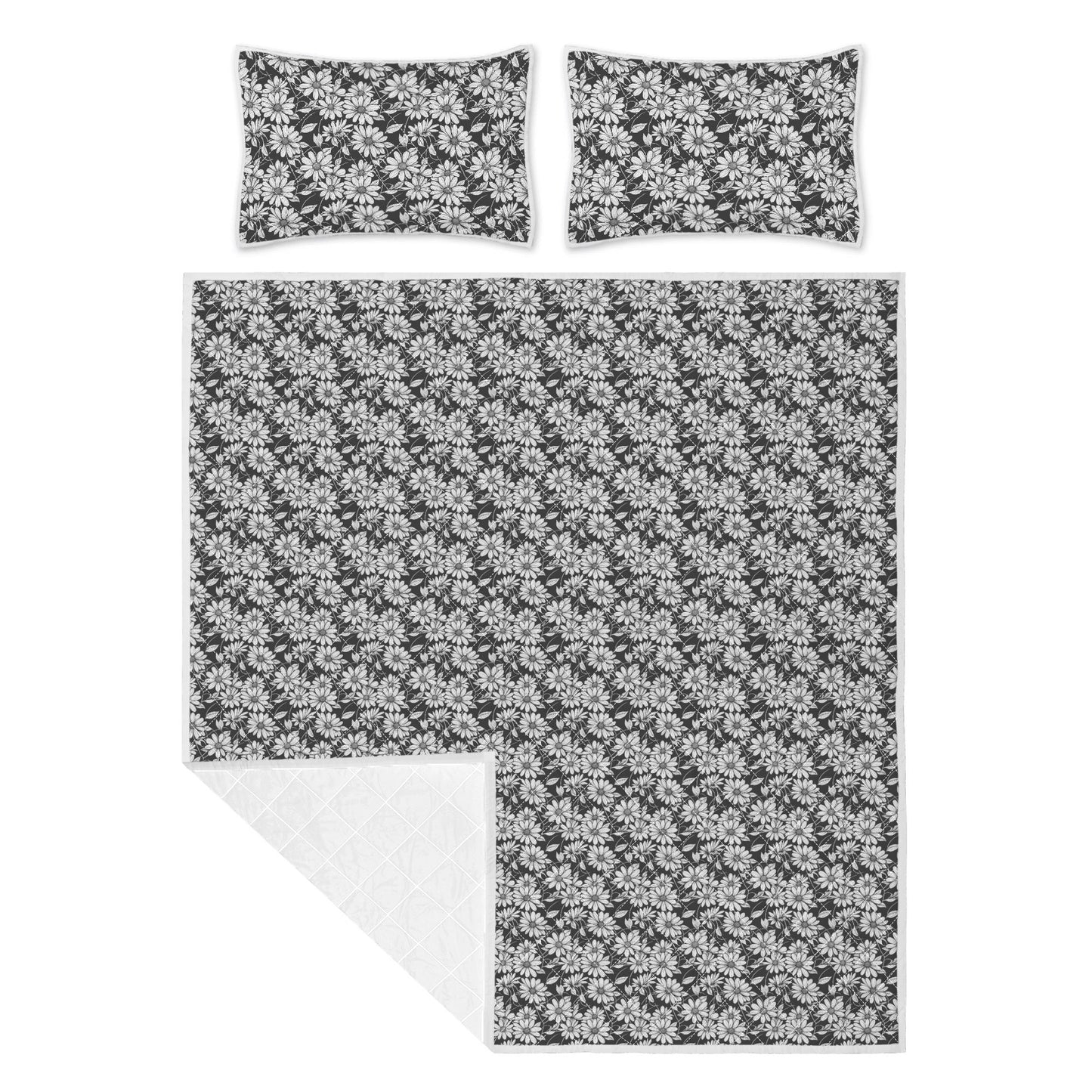 Black and White Daisys Quilt Bedding Set - DeRose Seasonal