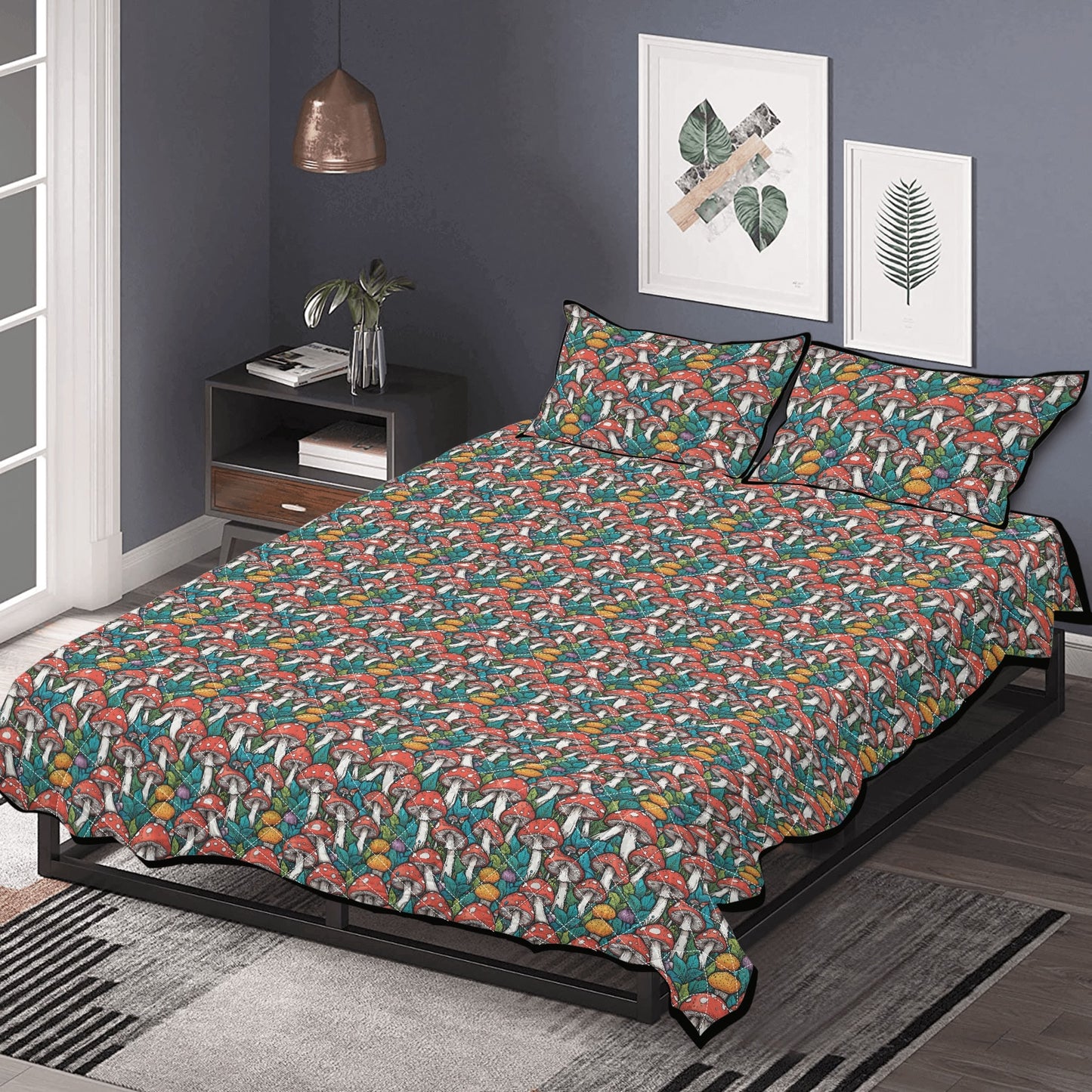 Colored Mushrooms Quilt Bedding Set - DeRose Seasonal