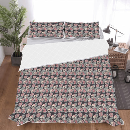 Skull and Pink Rose Quilt Bedding Set - DeRose Seasonal