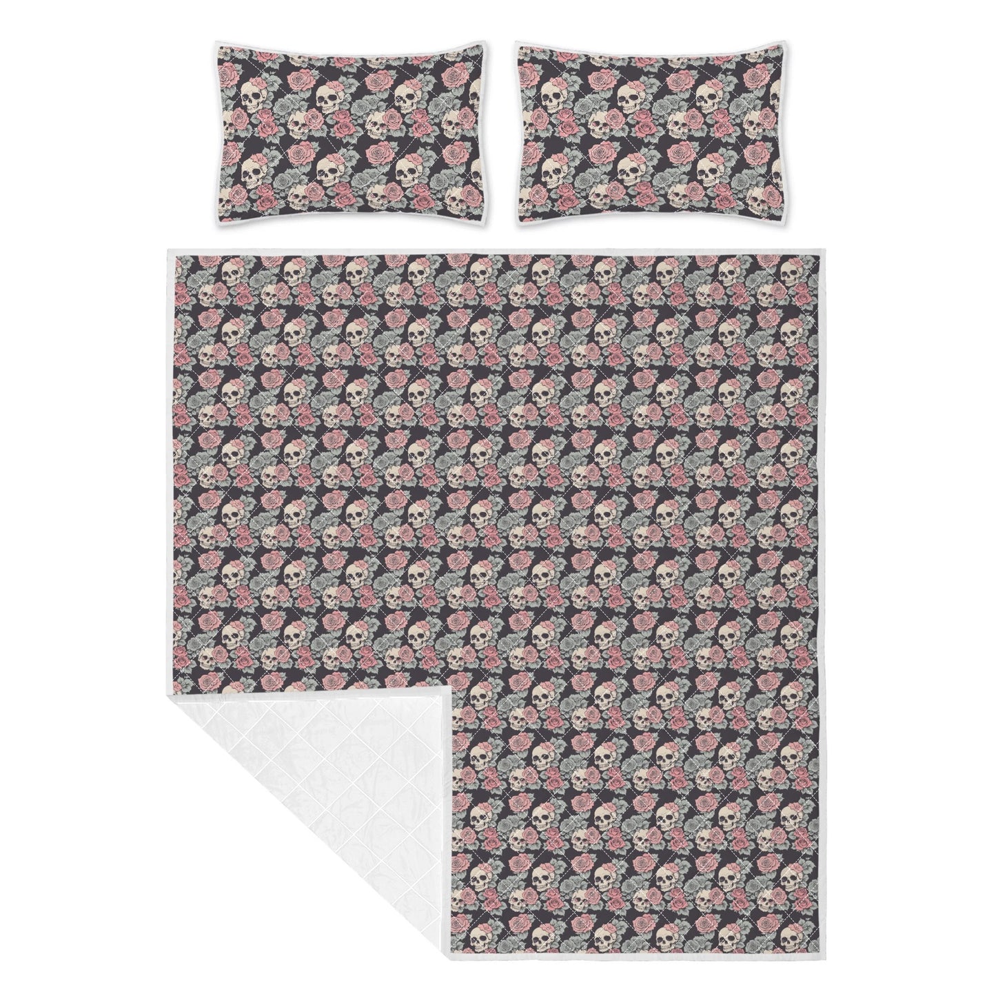 Skull and Pink Rose Quilt Bedding Set - DeRose Seasonal