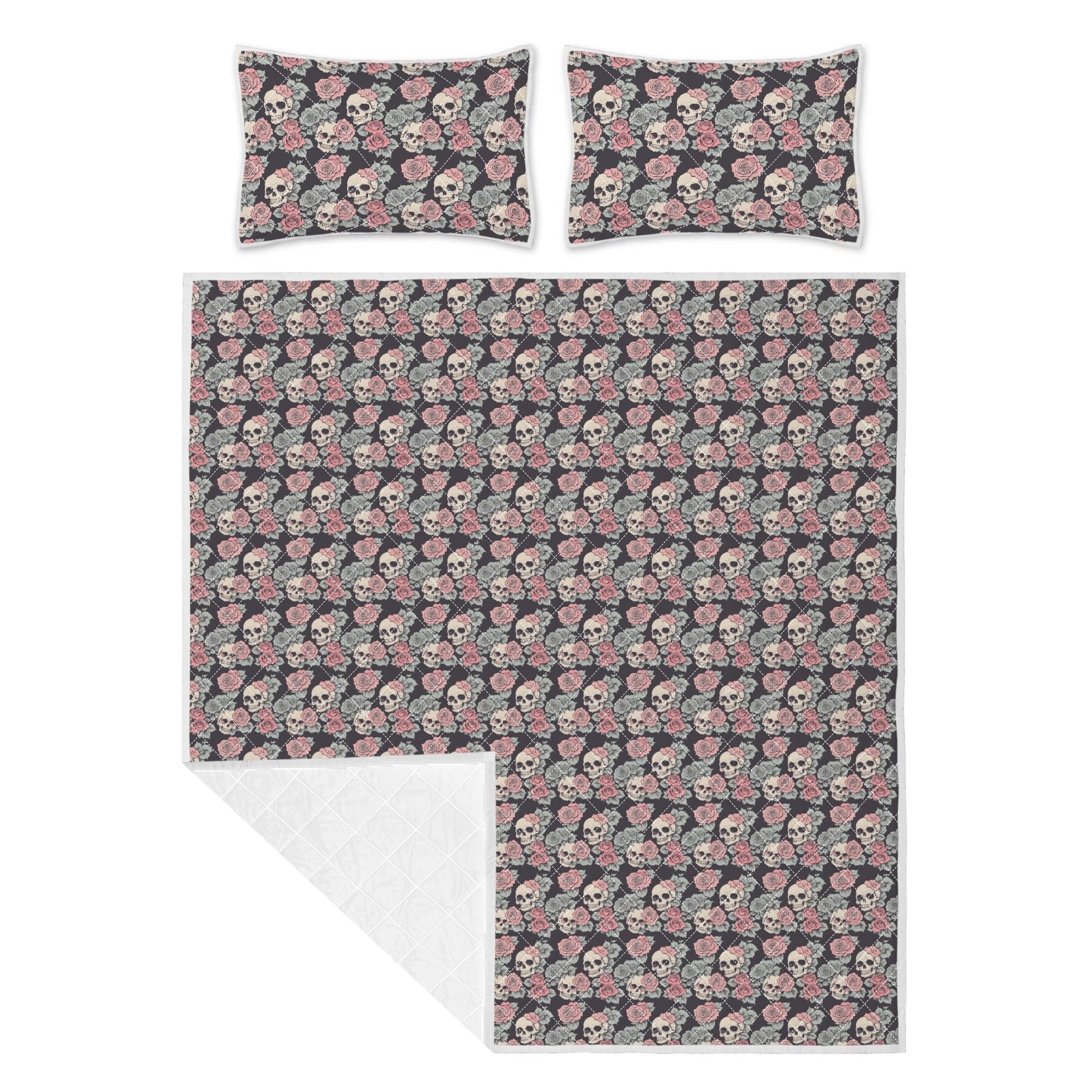 Skull and Pink Rose Quilt Bedding Set - DeRose Seasonal