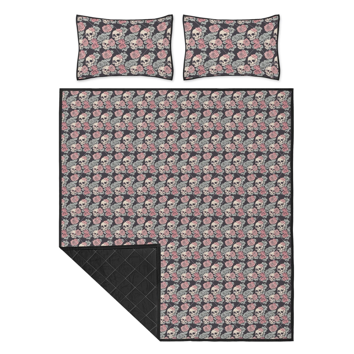 Skull and Pink Rose Quilt Bedding Set - DeRose Seasonal