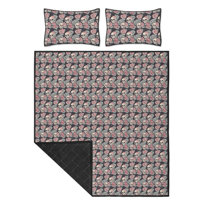 Skull and Pink Rose Quilt Bedding Set - DeRose Seasonal