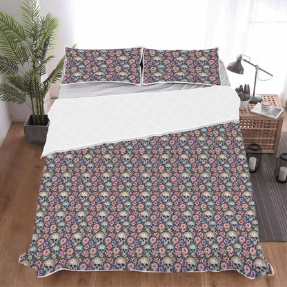 Pastel Floral and Skulls Quilt Bedding Set - DeRose Seasonal