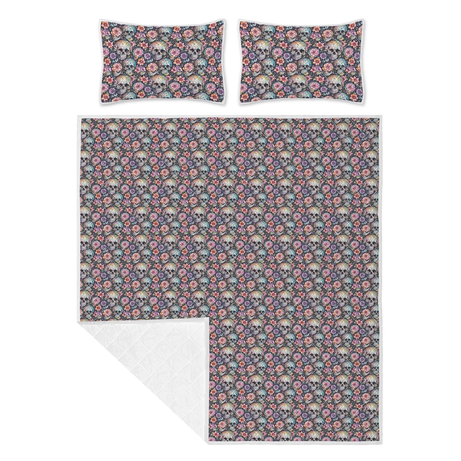Pastel Floral and Skulls Quilt Bedding Set - DeRose Seasonal
