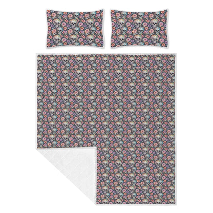 Pastel Floral and Skulls Quilt Bedding Set - DeRose Seasonal