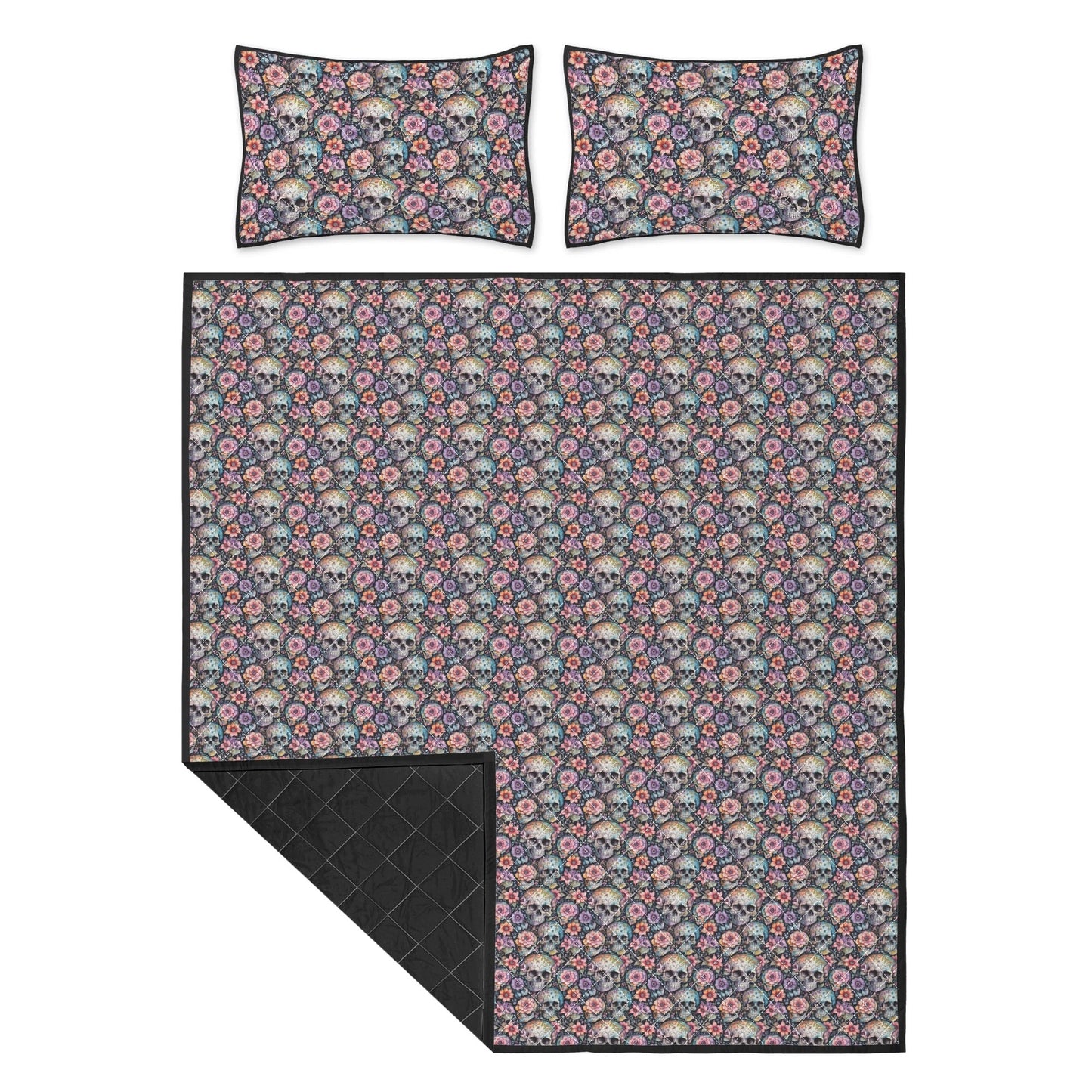 Pastel Floral and Skulls Quilt Bedding Set - DeRose Seasonal