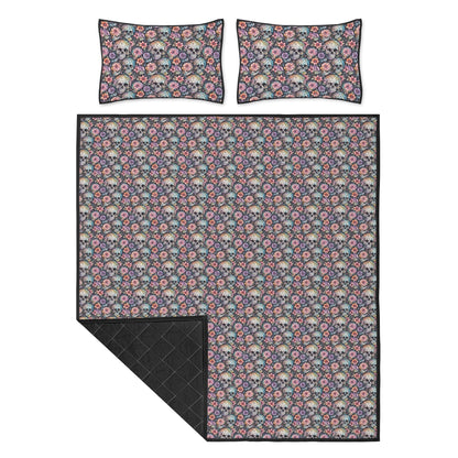 Pastel Floral and Skulls Quilt Bedding Set - DeRose Seasonal