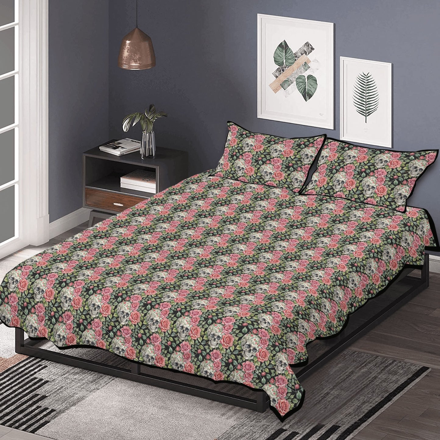 Pink Skulls Quilt Bedding Set - DeRose Seasonal