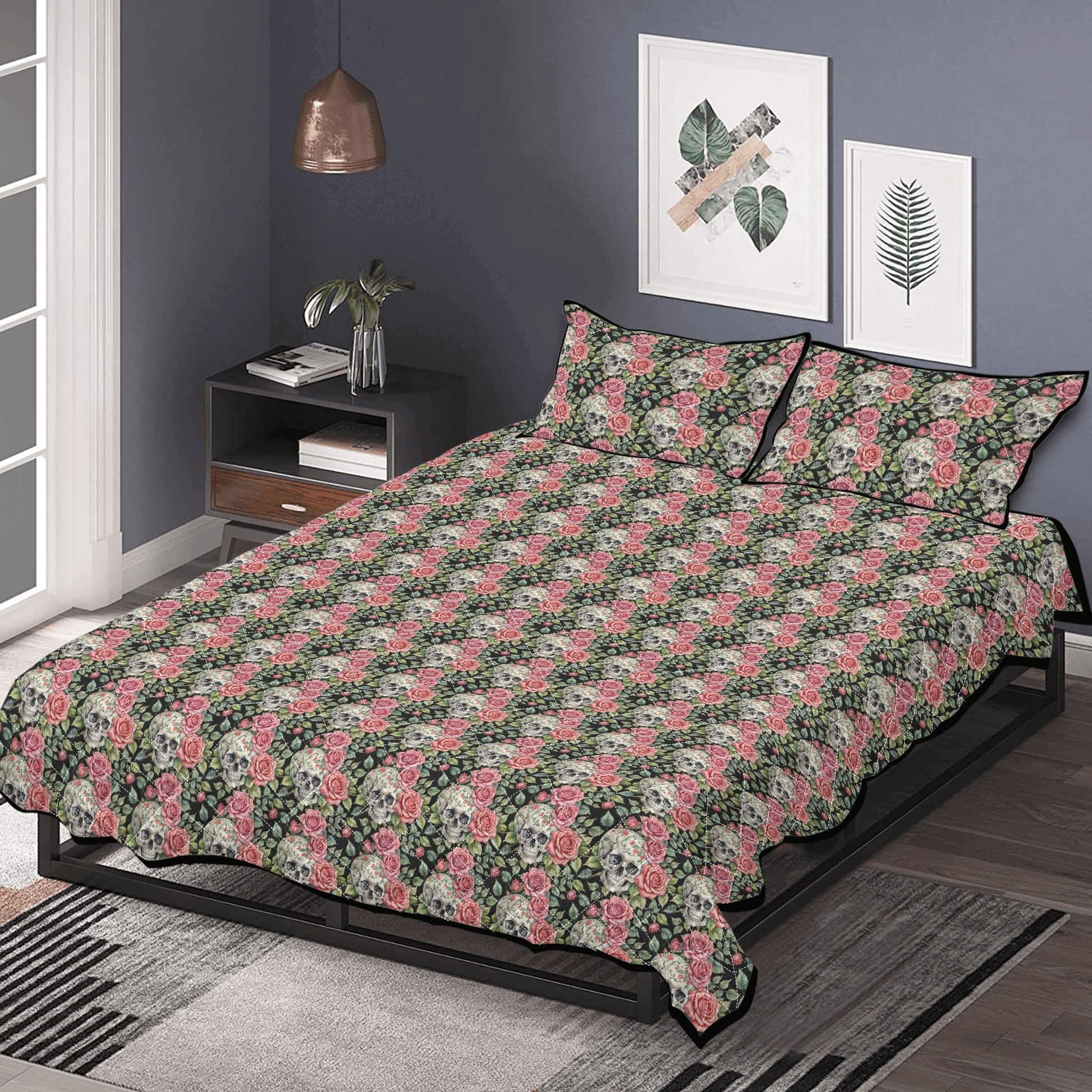 Pink Skulls Quilt Bedding Set - DeRose Seasonal